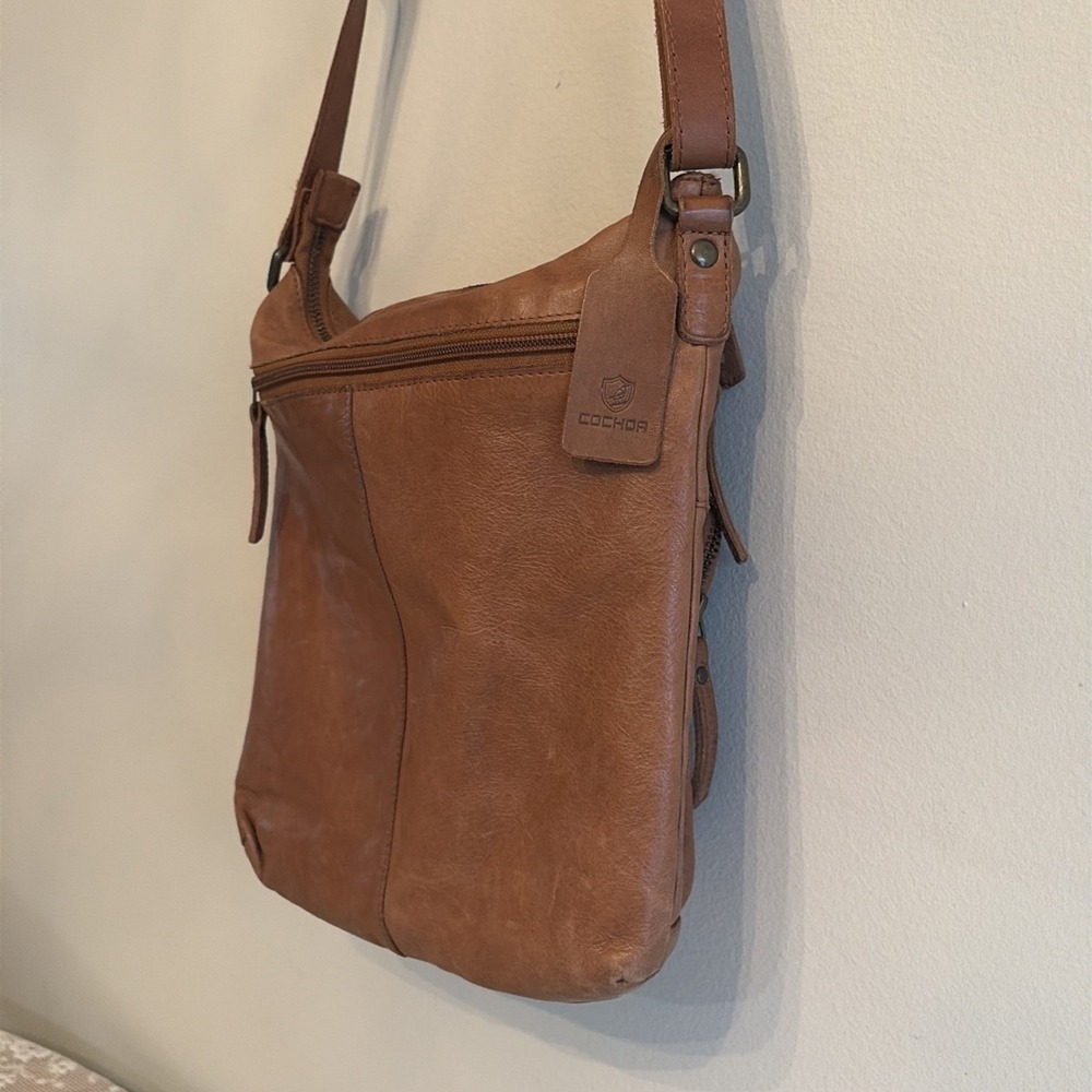 Cochor Brown Genuine Leather Multi Pocket Crossbody Bag Organizer Purse - Picture 11 of 16